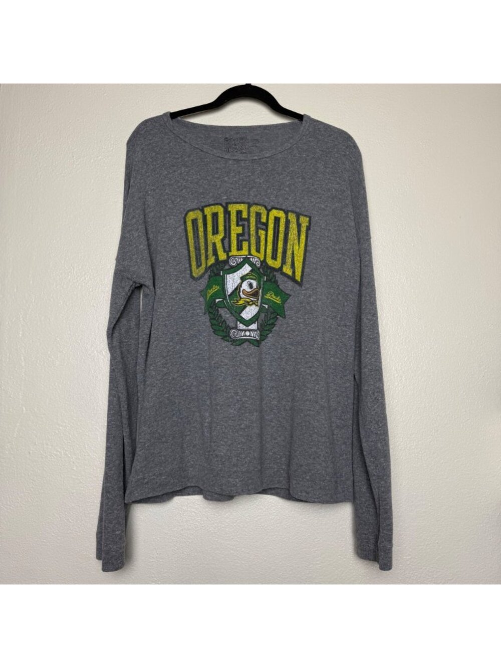 Oregon Ducks Retro Brand Heather Gray Long Sleeve Shirt Sz XL USA-Made